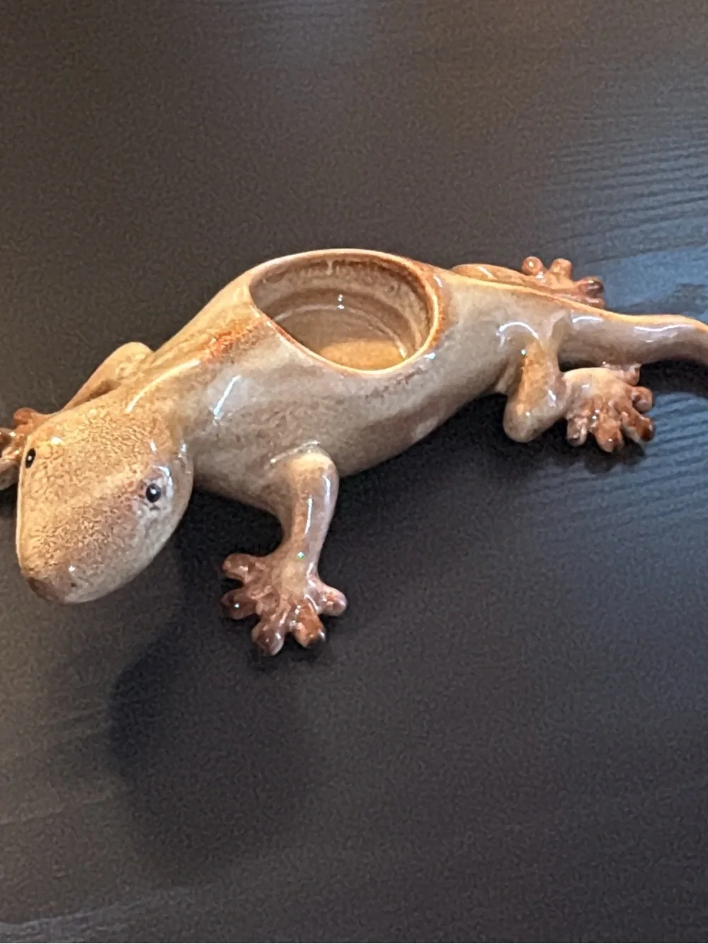 PartyLite Tropical Gecko Tealight Candle Holder Glazed Beige Ceramic 9.5”